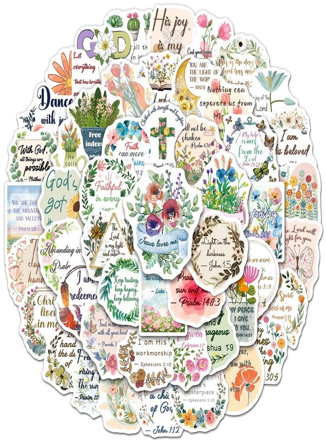 WAKEMOODEI 200PCS Bible Verse Stickers, Christian Jesus Faith Stickers, Floral Religious Scripture Vinyl Decals for Laptop Journal Prayer Board Water Bottle, Bible Study Supplies - Image 1